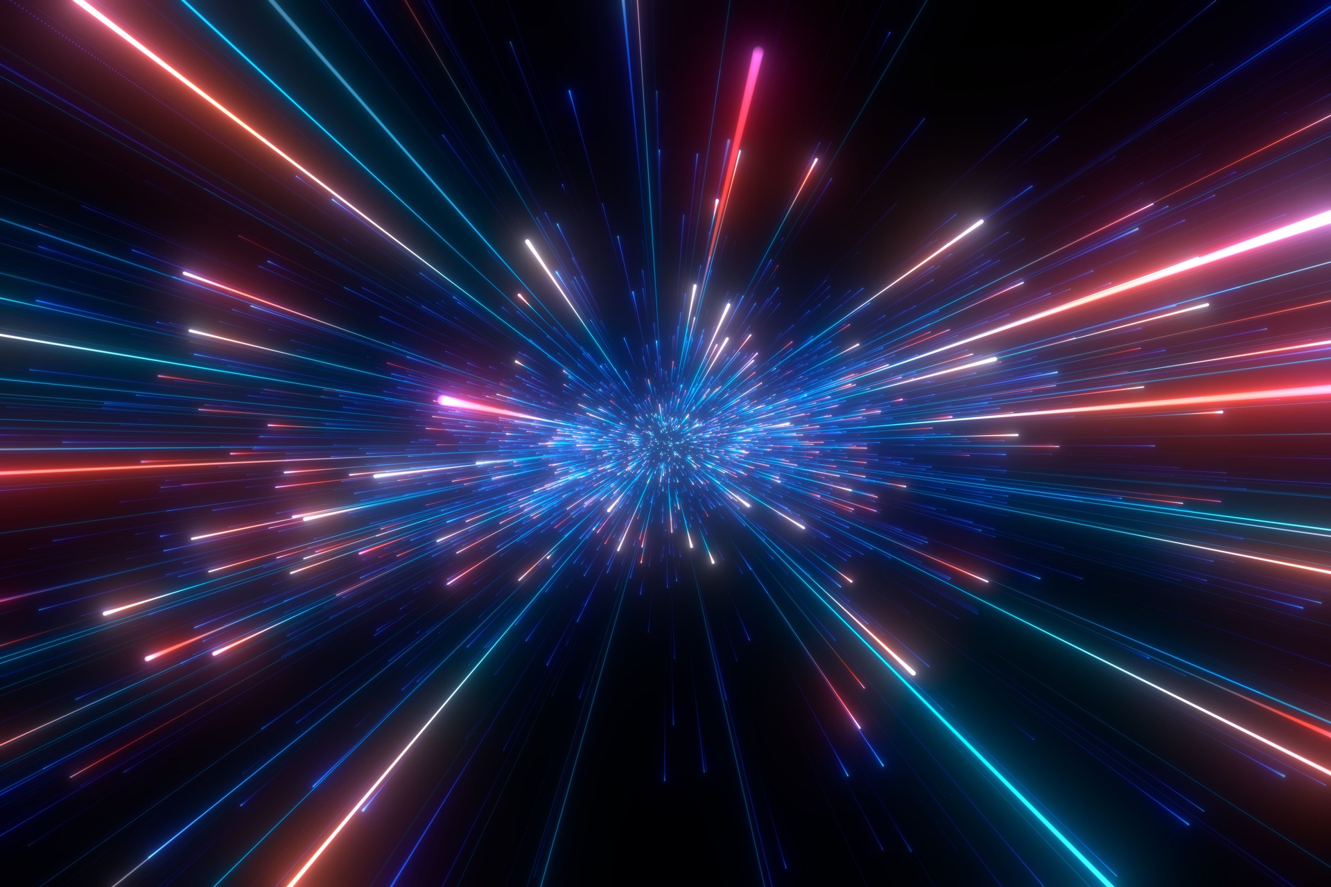 Bright radial light beams.