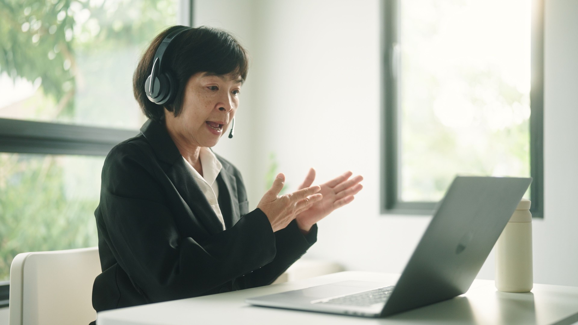 Businesswoman consulting client.